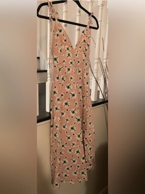Light Pink Floral Slip Dress with Green Center Daisies